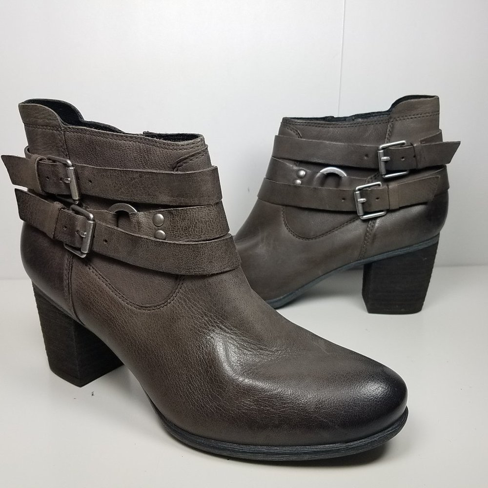 Josef Seibel gray Leather belted ankle heel boots Booties Sz 5.5 / 36 New